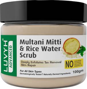 लुव्य Multani Mitti Rice Water Face Scrub (100g) Blackheads and Whiteheads Removal स्क्रब