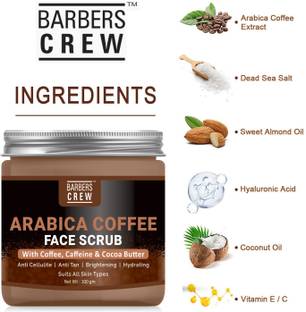 Barbers Crew Arabica Coffee Face Scrub With Coffee, Caffeine And Cocoa Butter For Face 100 Gms,Skin DETOX, EXFOLIATES POLISHES & REFINES- Scrub