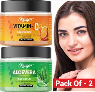 skengers Aloevera&Vitamin c Active Anti-Oxidants Face Scrub women&men (100Gm Pack of 2) Scrub