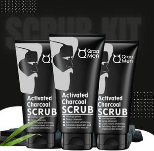 Qraa Activated Bamboo Charcoal Scrub with Essential Oils,For deep cleansing pack of 3 Scrub
