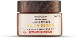 bhu botanicals Skin Brightening Face Scrub, Saffron, French Rose Clay & Activated Charcoal, Scrub
