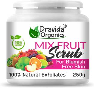 Dravida Organics Mix Fruit Face Scrub for Exfoliates Gently with Real Fruit, Removes Dead Skin Scrub