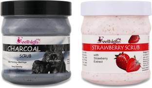 feelhigh Charcoal Deep cleansing Scrub (500ml) & Strawberry Scrub