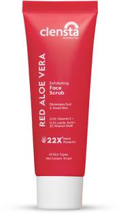 Clensta Red Aloe Vera Exfoliating Face Scrub With 3% Walnut Shell,Lactic Acid & VitaminE Scrub