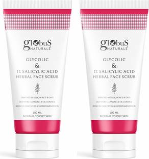 Globus Naturals Glycolic & 1% Salicylic Acid Herbal Anti Acne Face Scrub, Set of 2 Scrub