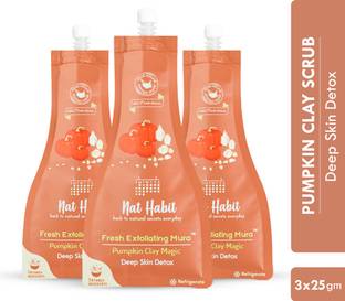 Nat Habit Fresh Pumpkin Clay Mura (Face Scrub) For Deep Skin Detox -(Pack of 3) Scrub