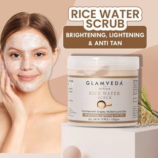 GLAMVEDA Rice Water Face Scrub Enriched with Grapes & Mulbery For Anit Tan & Brightening Scrub