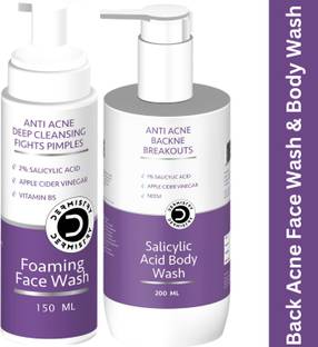 DERMISTRY 2% Salicylic Acid Exfoliating Back Acne Body Wash & Foaming Oily Acne Prone Skin Face Wash