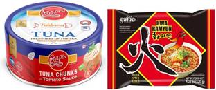 Golden Prize Tuna Chunk in Tomato Sauce 185Gms and Paldo Hwa Ramyun Noodles 120g, Combo Whole