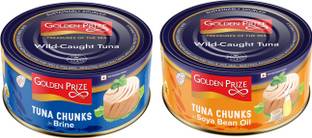 Golden Prize Tuna Chunk in Brine and Tuna Chunk In Soyabean Oil (2 x 185gms Each) Slices