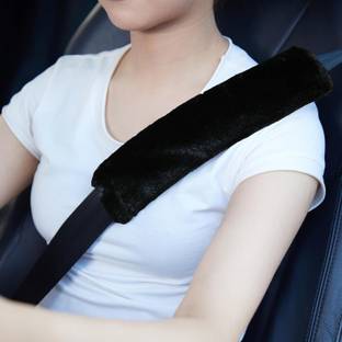 REVATAKG 2 Pcs Black Auto Seat Belt Shoulder Pad Soft Faux Sheepskin Wool Universal Seat Belt Cover