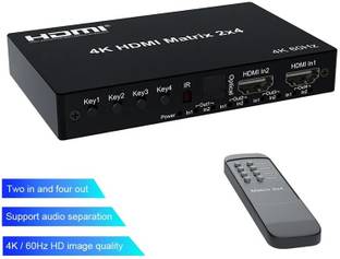 RuhZa 2X4 HDMI Matrix Switch,2in4 Out Matrix HDMI Video Switcher Splitter +Optical L/R Media Streaming Device