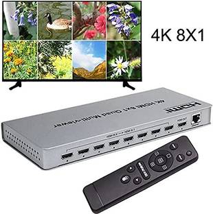 techut 4K HDMI 8X1 Quad MultiViewer Switch with IR Remote Media Streaming Device