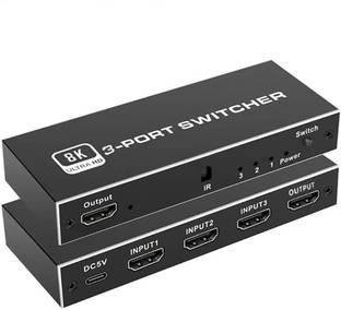 Tobo 8K HDMI 2.1 Switch, 3 in 1 HDMI Switcher Box with IR Remote Control Media Streaming Device