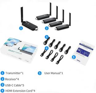 Etzin Wireless HDMI 4 Receiver and Transmitter Extender Kit,Plug & Play 165FT Media Streaming Device