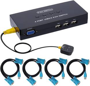 microware VGA KVM Switch 4 Port, for 4 Computers Share 1 Monitor 3 USB Devices Media Streaming Device