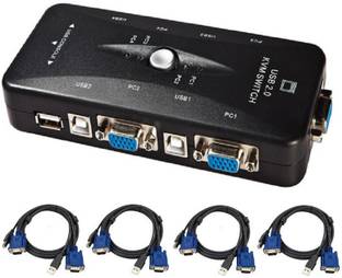 ANDTRONICS 4 Port USB 2.0 KVM Switch Box With 4 KVM Cables to Control up to 4 Computers for Computer Sharing Video Mouse Keyboard Monitor Media Streaming Device