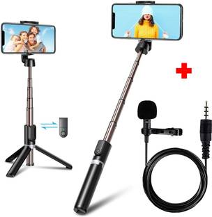 GADGETSWEAR (Combo with Collar Mic) Selfie Stick with Tripod Stand, Selfie Stick 360 Degree, Bluetooth Selfie Stick
