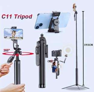 RETRACK C11 1.93M Multifunctional Extendable Aluminum Alloy Tripod Selfie Stick Compatible with Different Kinds of Accessories (1/4" Screw, 1/4" Nut, Cold Shoe), Detachable Phone Clip, 360 Degree Rotation for Horizontal and Vertical Shooting, Comes with Wireless Remote, Suitable for Travel, Group Selfie, Live Streaming, Video Recording Bluetooth Selfie Stick