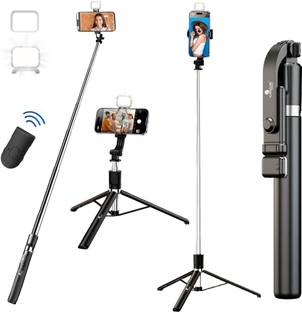 Kratos 67-Inch Selfie Stick Tripod with LED Light | 2-Level Brightness | Remote Bluetooth Selfie Stick