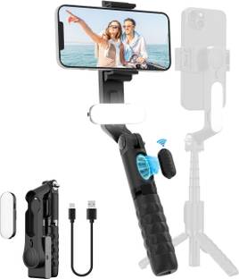 Hold up Gimbal Stabilizer for Smartphone,1-Axis Selfie Stick Gimbal Stabilizer with Fill Light 360°Rotation with Wireless Remote for video recording Bluetooth Selfie Stick