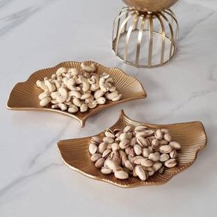 Art Street Small Gingko Leaf Shape Tray for Home Décor Gifting Item, Diwali Gift, Festival Tray Serving Set