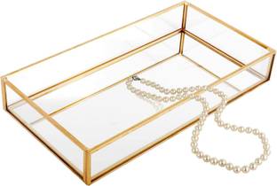 dome deco DOME DECO Gold Mirror Tray, Glass Vanity Tray, Size 9x7 Inch Tray, Glass Serving Set