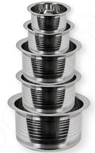 Nirvika 5 Pcs Stainless Steel Tope Container Set/Tope/tapeli/patila Cookware Set Tope Set 0.425 L, 0.55 L, 0.85 L, 1.2 L, 1.5 L capacity 12 cm diameter