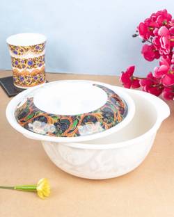 MARKET 99 Melamine Tableware Glossy Finish Dual Glazed Casserole with Lid Dining Table Dish Serving Set