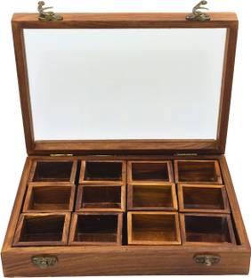 Natriel Handcrafted Wooden Spice Box with Glass Top 12 Compartments for Spice Storage Container Serving Set