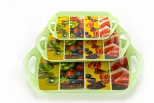 Finner Rectangular Serving Tray Set, X-Large, Large, Medium, Green Printed Tray