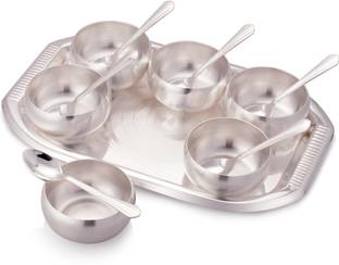 Ojas Primium Silver Plated Tray And Bowl Set For Gifting Tray,Bowl,Spoon Serving Set Tray, Spoon, Bowl Serving Set