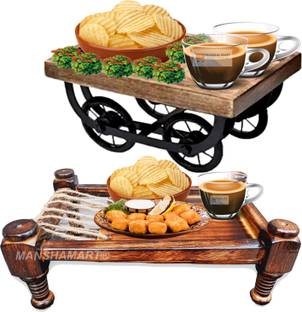 MANSHAMART WOODEN DESI KHAT CHARPAI AND THELA REHDI SERVING TRAY Tray Serving Set