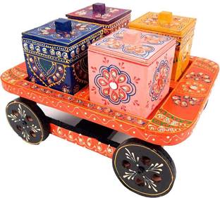 Apkamart Thela Try with 4 Box Tray Serving Set