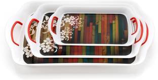 Sorath ( Set of 3 Trays) lining & flowers Tray Serving Set (Pack of 3) Tray