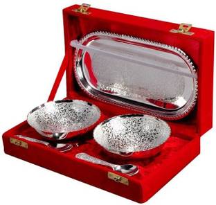 मेटलमास्टरी Silver Plated चिप & डिप ट्रे, कटोरी सर्विंग सेट