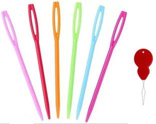 manrish 5Pcs Plastic Knitting,Sewing,Cross Wool Weave Stitch Needles & Threader Combo Sewing Kit