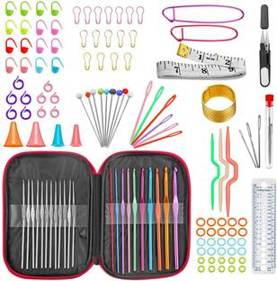 TREXEE 100 Pcs Crochet Hook Set with Yarn Knitting Needles Sewing Tools Full Set Sewing Kit