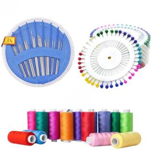 DECRONICS 6 Sewing Threads Spools /1 Needle Compact Kit / 40 Pearl Head Sewing Pins Sewing Kit