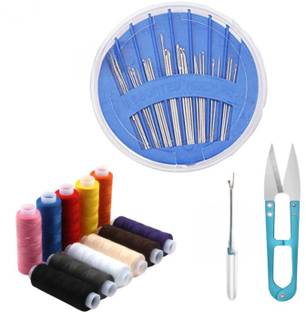 DECRONICS 10 Sewing Threads Spools, 1 Needle Compact Kit, 1 Thread Cutter, 1 Seam Ripper Sewing Kit
