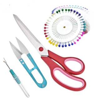 DECRONICS 1 Large Scissor 8Inch, 40 Pearl Head Pins, 1 Seam Ripper, 1 Sewing Thread Cutter Sewing Kit