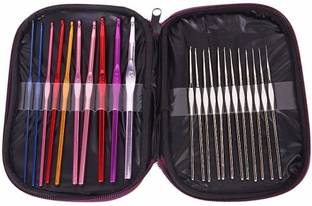 Gemsy Crochet Hook Set| Hard-Anodized Aluminium Handle Hook for Embroidery Pack of 22 Sewing Kit