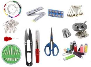 manrish Sewing Tools Kit/Threads,Needle,Chalk,Scissors,Cutter,Measuring Tape,Hooks Sewing Kit