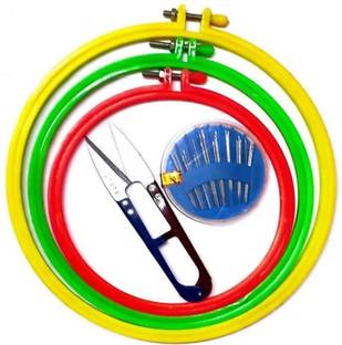 computronics Plastic embroidery hoop ring with needles & cutter Sewing Kit