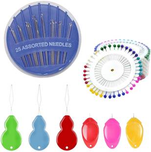 DECRONICS 25 Assorted Compact Needles, 40 Pearl Head Sewing Pins, 6 Pcs Needle Threaders Sewing Kit