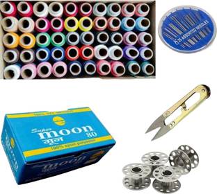 HouseOfCommon Sewing kit Thread box(50Pcs), Needle box(25Pcs), Thread Cutter(1), Bobbins(5) Sewing Kit