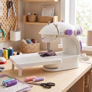 LAZYwindow Mini Electric Sewing Machine with Extension Table for Home Tailoring Electric Sewing Machin...
