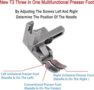 LYSOO T3 Presser Foot,3-in-1 Presser Foot for Single-Needle Industrial Sewing Machines Universal Foot T3 Adjustable Cording/Regular/Zipper Presser Foot for Lockstitch with High Shank