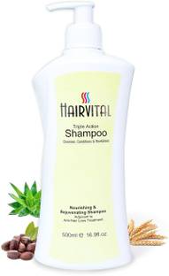 Hairvital Triple Action Shampoo (Cleanser, Conditioner and Revitalizer) With Goodness of Aloevera Jojoba Oil and Vitamin E for Dry and Damaged Hairs (500 ml x Pack Of 1)