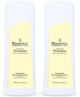 Hairvital Triple Action Shampoo (Cleanser, Conditioner and Revitalizer) With Goodness of Aloevera Jojoba Oil and Vitamin E for Dry and Damaged Hairs (100 ml x Pack Of 2)